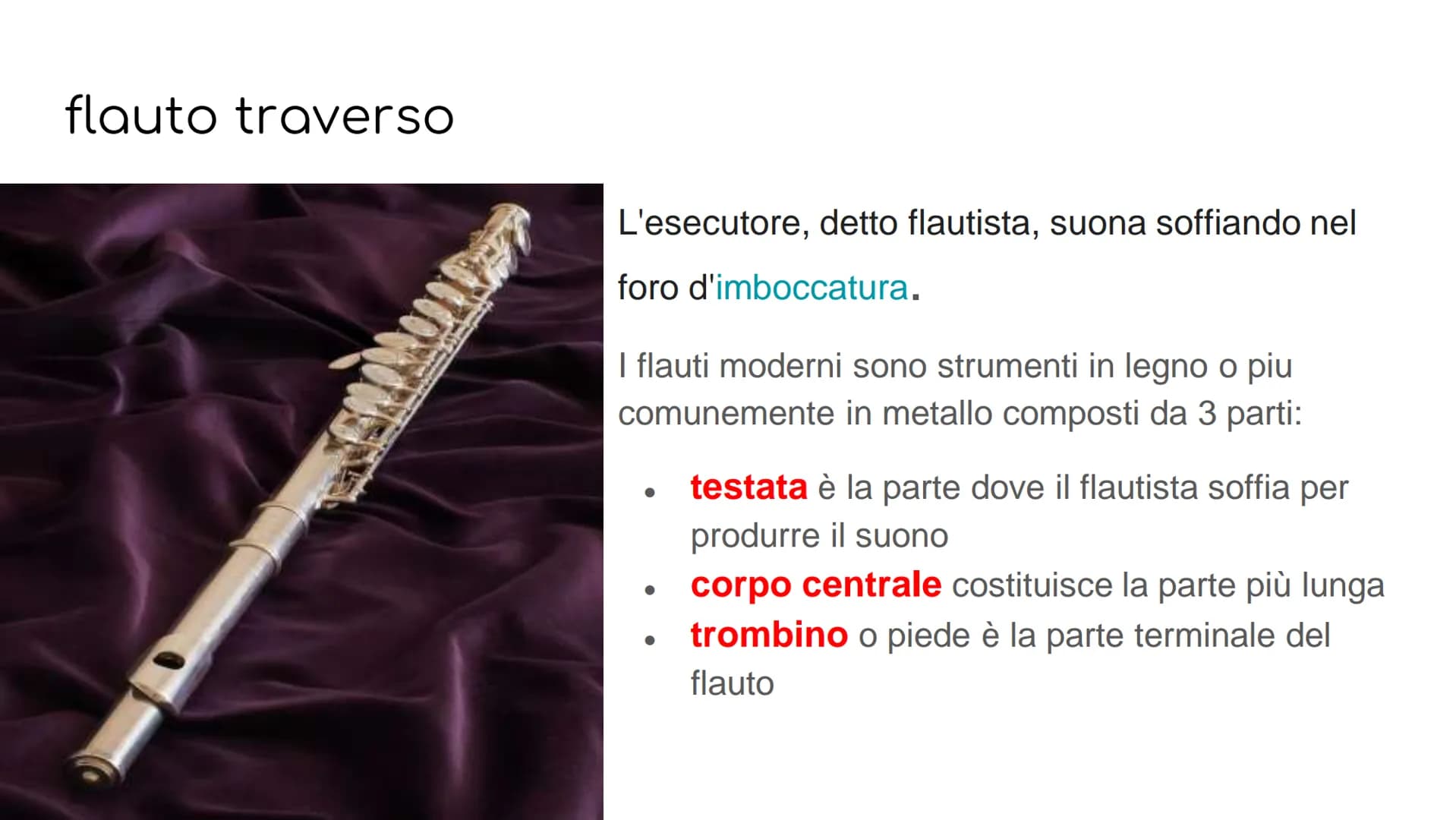 GLI STRUMENTI A FIATO
GLI STRUMENTI A FIATO SI DIVIDONO IN 2
FAMIGLIE
legni
ottoni GLI STRUMENTI
COMPONGONO
CHE
LE FAMIGLIE
I LEGNI: flauto 