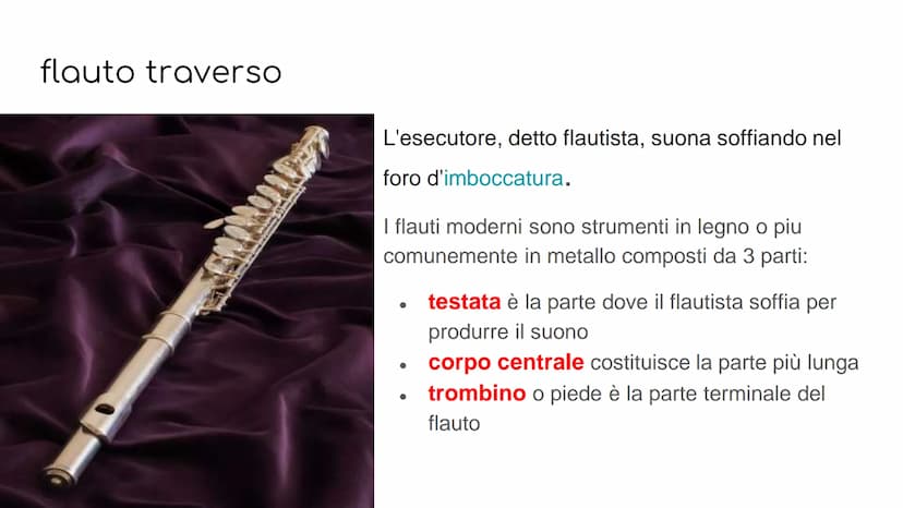 GLI STRUMENTI A FIATO
GLI STRUMENTI A FIATO SI DIVIDONO IN 2
FAMIGLIE
legni
ottoni GLI STRUMENTI
COMPONGONO
CHE
LE FAMIGLIE
I LEGNI: flauto 