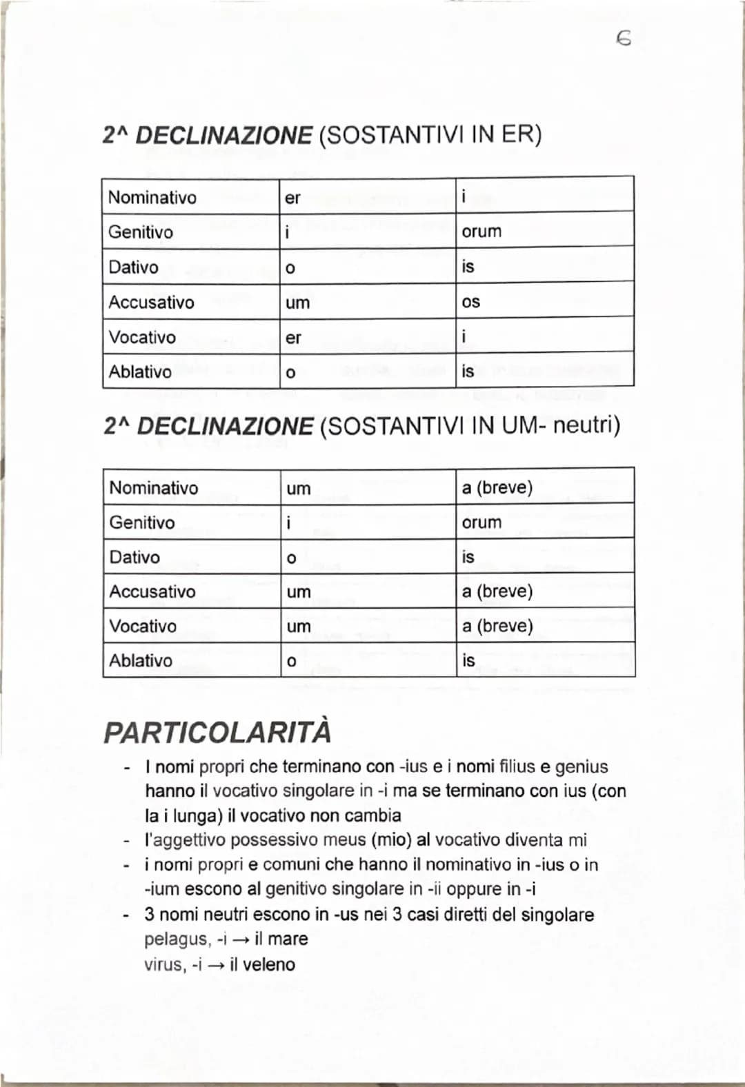 DECLINAZIONI
1^ DECLINAZIONE
Nominativo
a
ae
Genitivo
ae
arum
Dativo
ae
is
Accusativo
am
as
Vocativo
a (breve)
ae
Ablativo
a (lunga)
is
PART