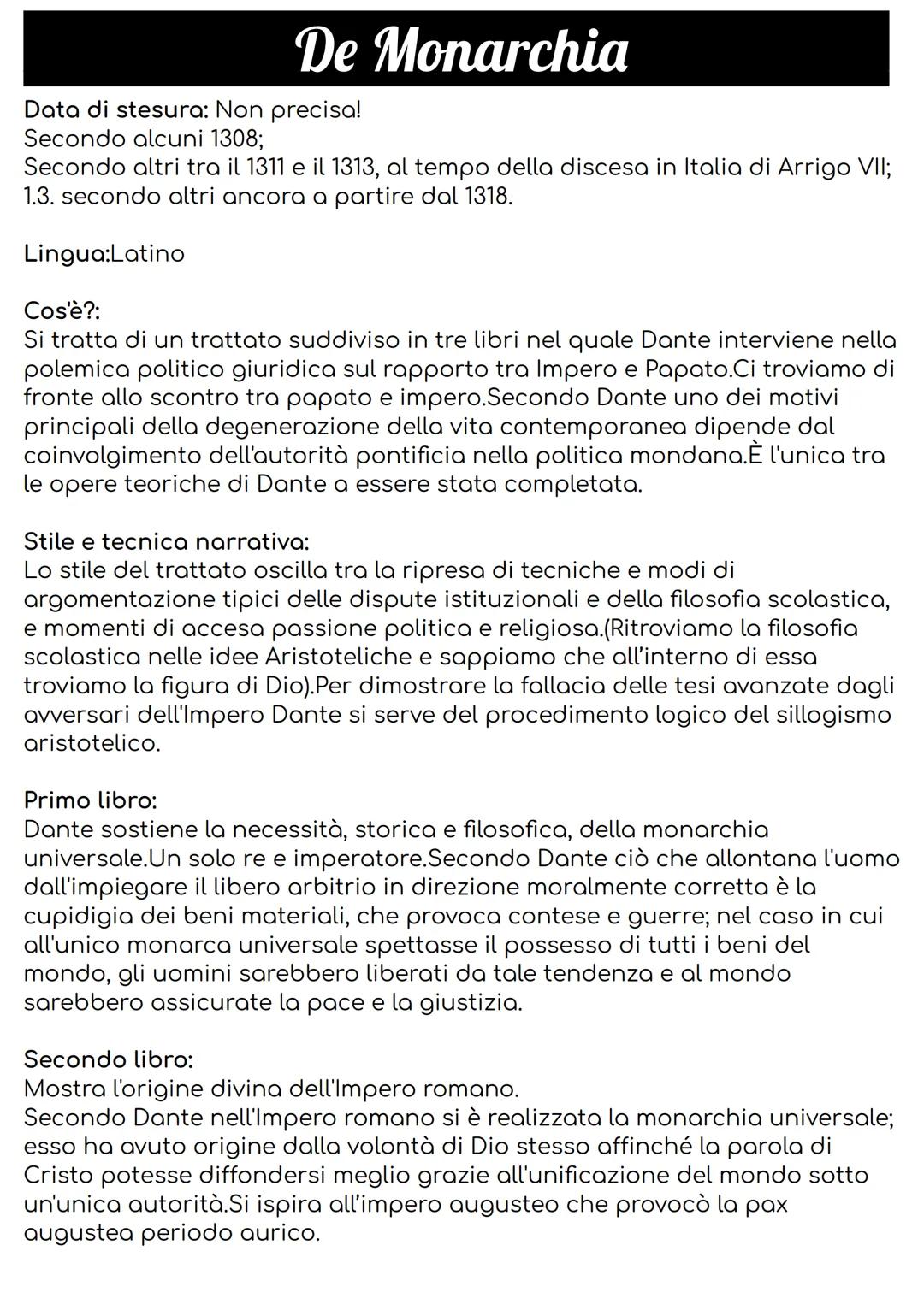 De Monarchia
Data di stesura: Non precisa!
Secondo alcuni 1308;
Secondo altri tra il 1311 e il 1313, al tempo della discesa in Italia di Arr
