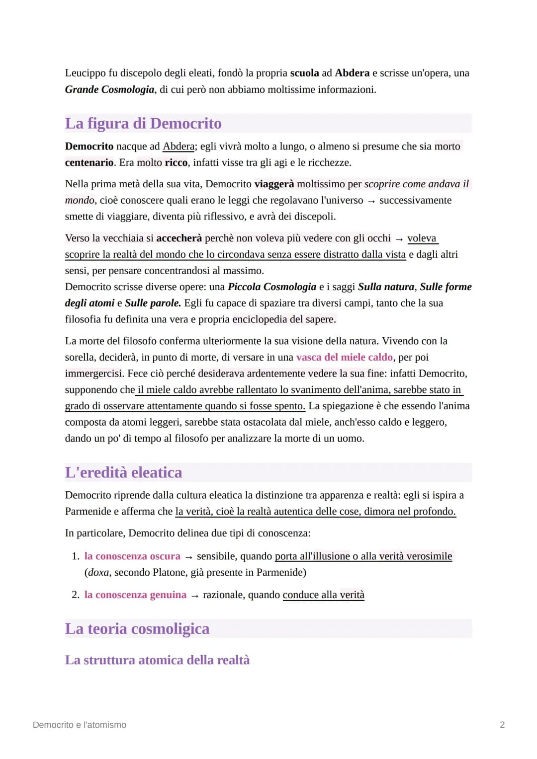 88
Democrito e l'atomismo
Democrito è un altro dei grandi pensatori della filosofia presocratica, infatti egli fu un fisico
pluralista. Egli