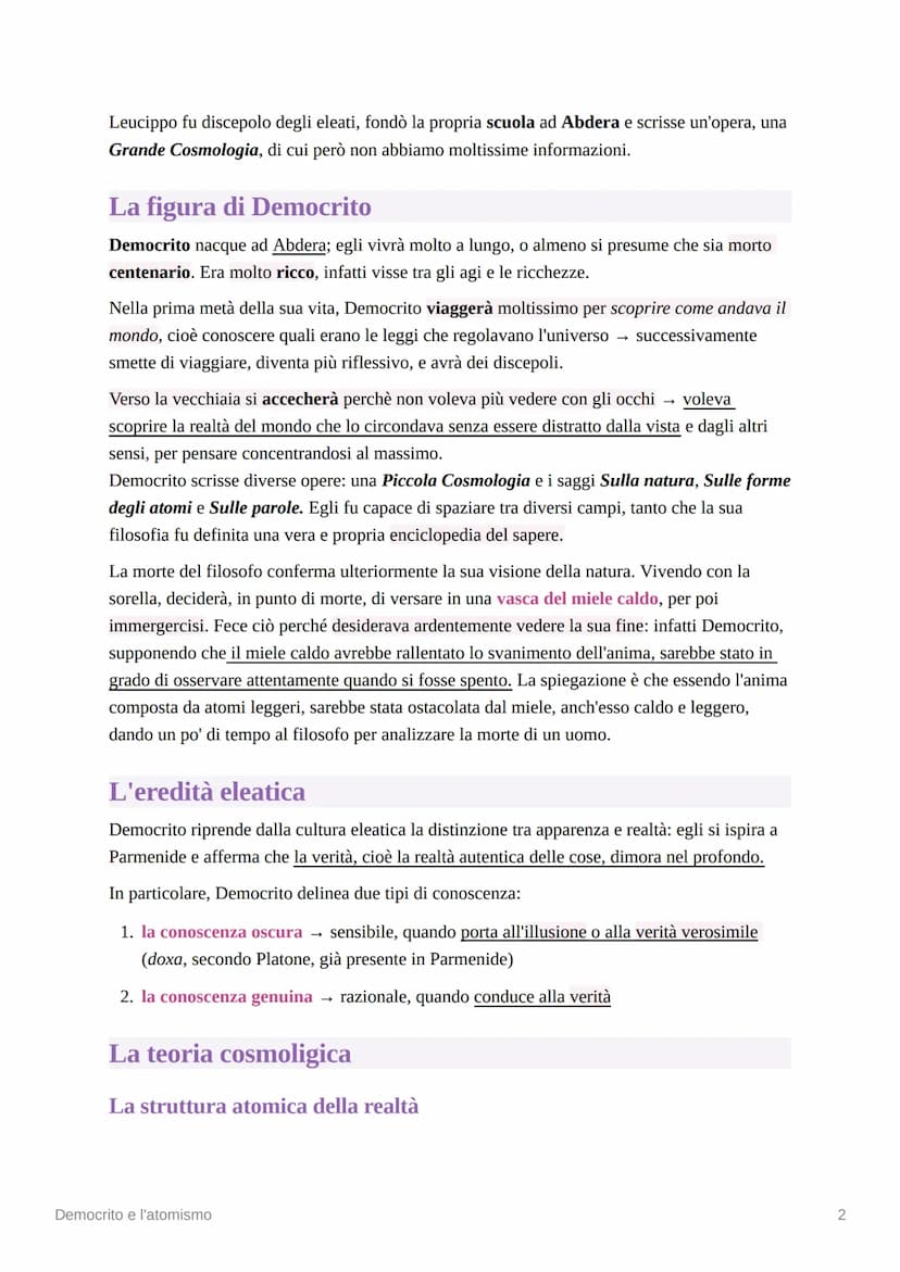 88
Democrito e l'atomismo
Democrito è un altro dei grandi pensatori della filosofia presocratica, infatti egli fu un fisico
pluralista. Egli