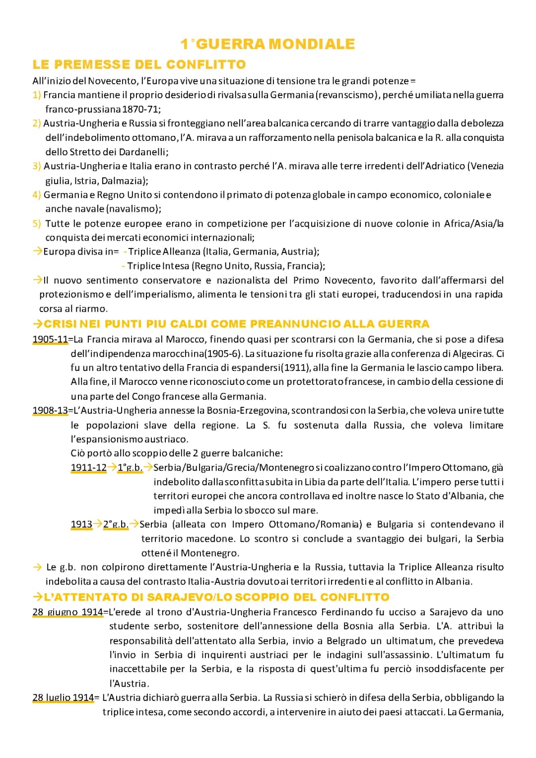Riassunto e Cause della Prima Guerra Mondiale: Schemi e PDF