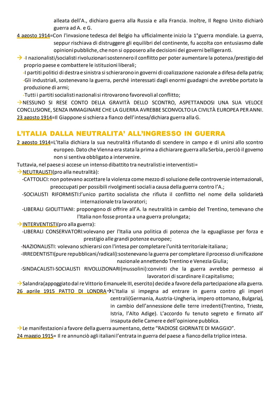 Riassunto e Cause della Prima Guerra Mondiale: Schemi e PDF