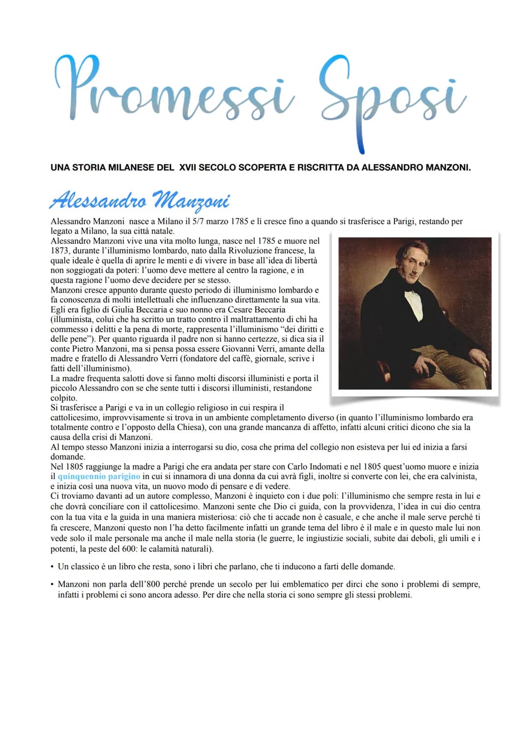 Promessi Sposi
UNA STORIA MILANESE DEL XVII SECOLO SCOPERTA E RISCRITTA DA ALESSANDRO MANZONI.
Alessandro Manzoni
Alessandro Manzoni nasce a