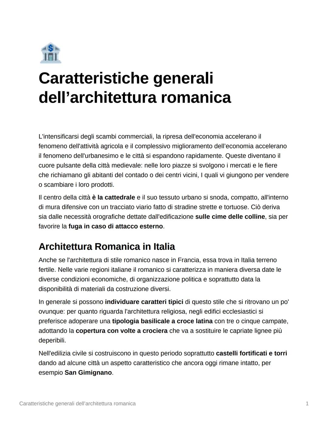 INI
Caratteristiche generali
dell'architettura romanica
L'intensificarsi degli scambi commerciali, la ripresa dell'economia accelerano il
fe