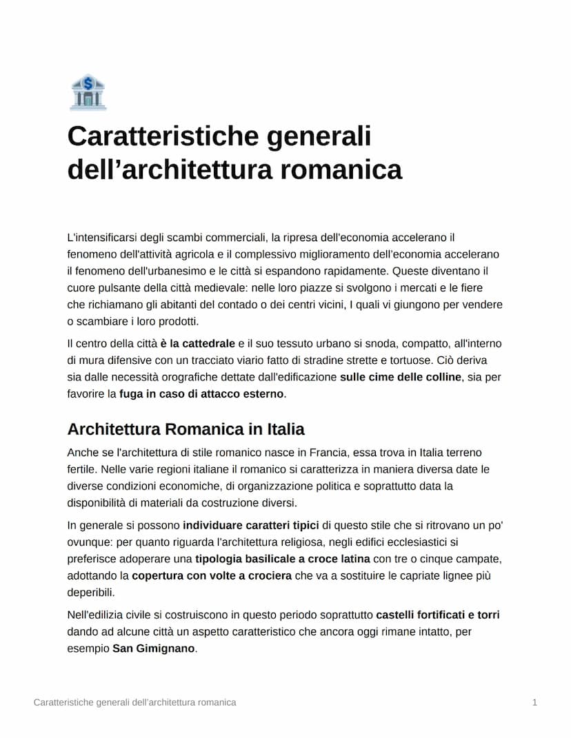 INI
Caratteristiche generali
dell'architettura romanica
L'intensificarsi degli scambi commerciali, la ripresa dell'economia accelerano il
fe