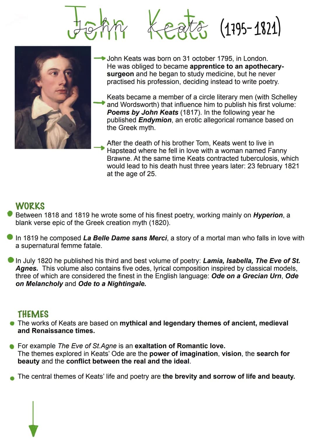 John Kests (1795-1821)
John Keats was born on 31 october 1795, in London.
He was obliged to became apprentice to an apothecary-
surgeon and 