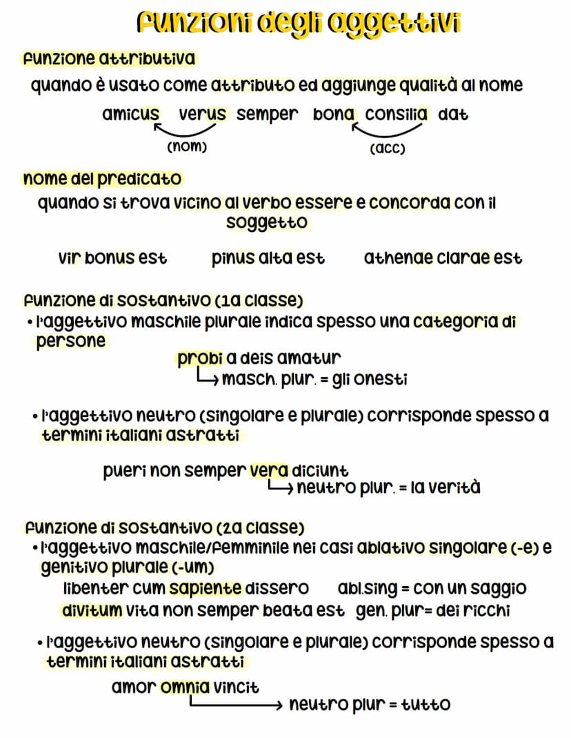 Oggettivi di 1 ClOSSE
Si declinano come i nomi di I e II declinazione ed hanno 3 uscite:
1 uscita: maschile (II declinazione = us/er)
2 usci