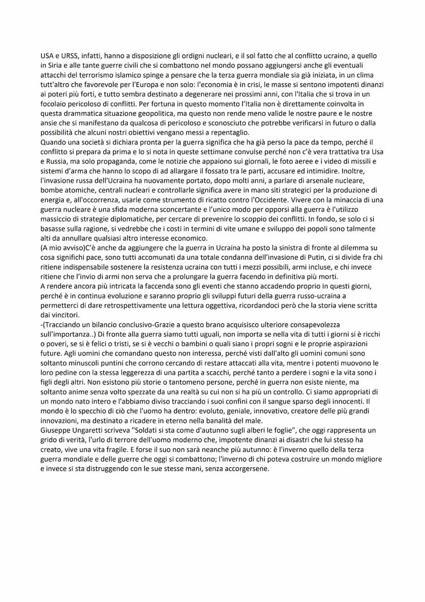 TEMA CONFLITTO RUSSO-UCRAINO
-La storia del genere umano è caratterizzata dall'alternarsi di periodi di guerra e di pace che hanno
modificat