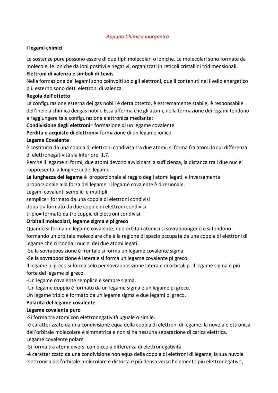 Appunti chimica inorganica