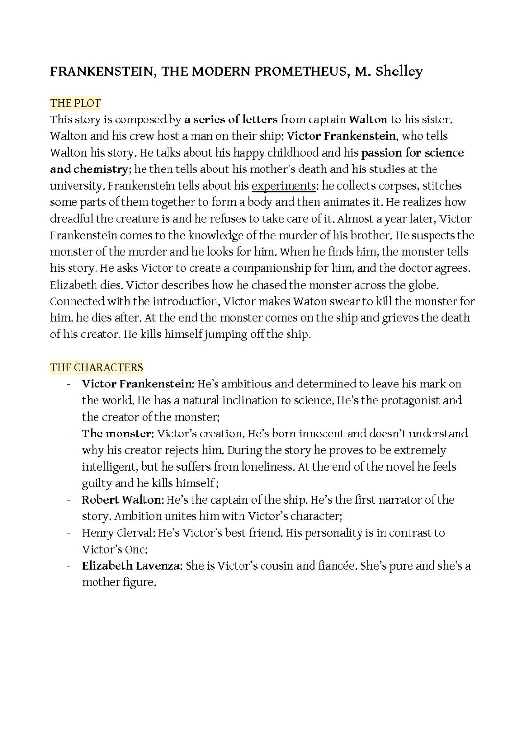 Analisi Frankenstein, Mary Shelley