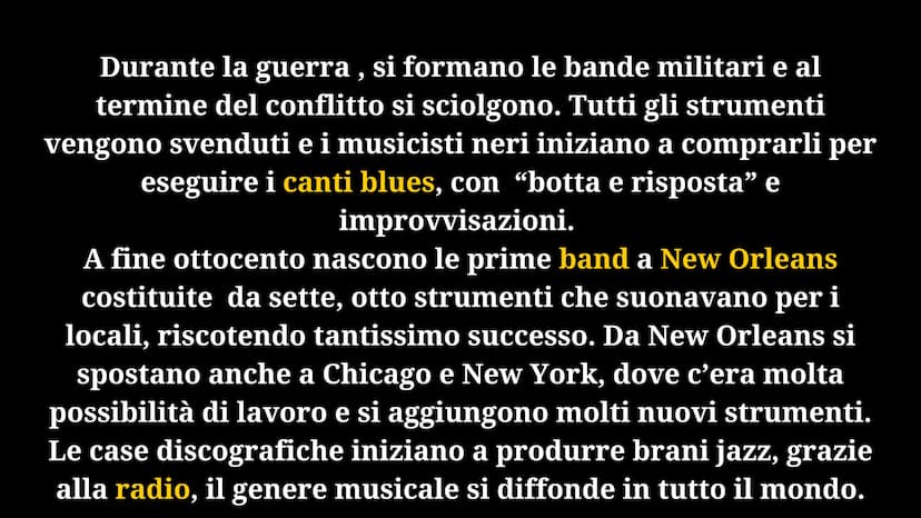 plf p p f
AS
Il Jazz
1
Jojjss Le origini
Il jazz è un genere musicale nato a fine 1800 inizio 1900.
Gli schiavi Neri vengono deportati dall'