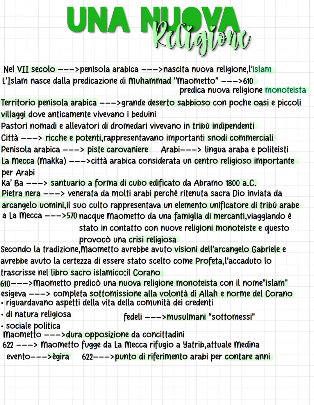 UNA MA
Nel VII secolo -->penisola arabica --->nascita nuova religione,l'islam
L'Islam nasce dalla predicazione di Muhammad "Maometto" --->61