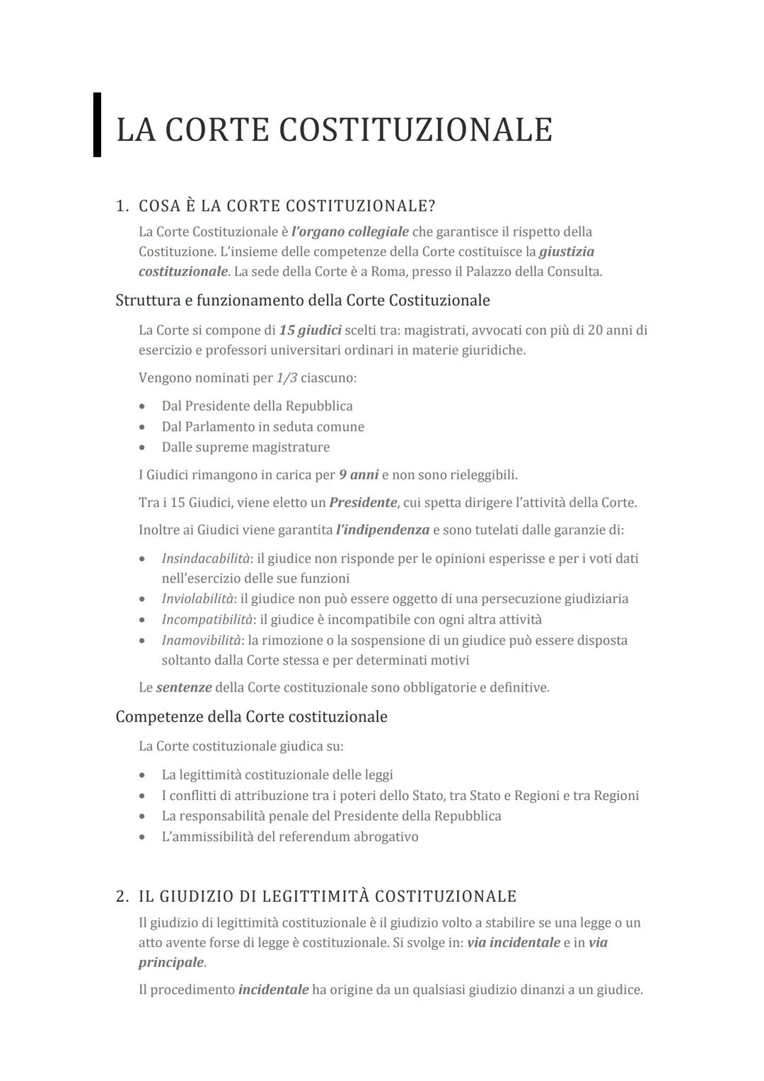 # LA CORTE COSTITUZIONALE

1. COSA È LA CORTE COSTITUZIONALE?

La Corte Costituzionale è l'organo collegiale che garantisce il rispetto dell