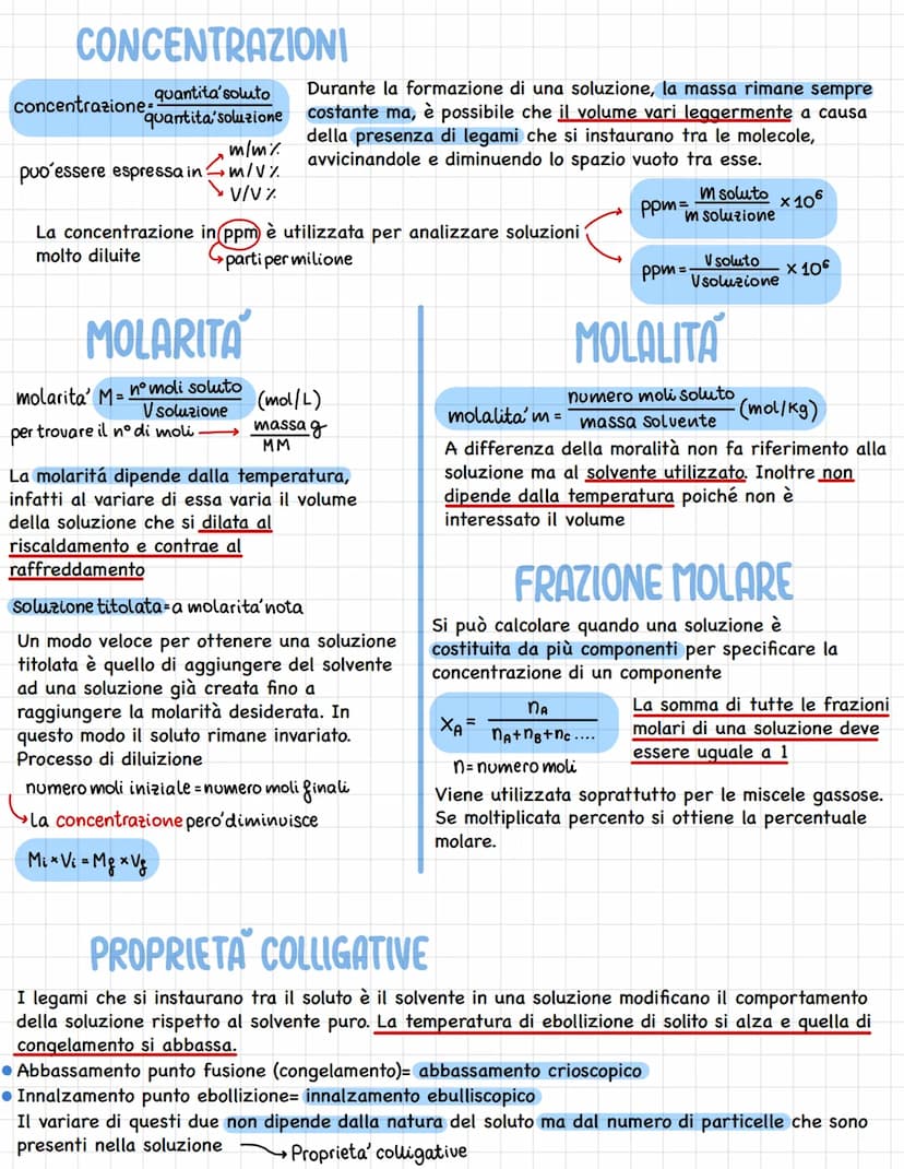 Le soluzioni sono miscugli omogenei e possono essere
solidi, liquidi o gassosi.
La soluzione è composta dal solvente e del soluto, il
solven