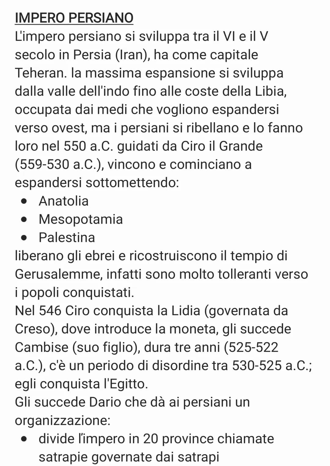 IMPERO PERSIANO
L'impero persiano si sviluppa tra il VI e il V
secolo in Persia (Iran), ha come capitale
Teheran. la massima espansione si s