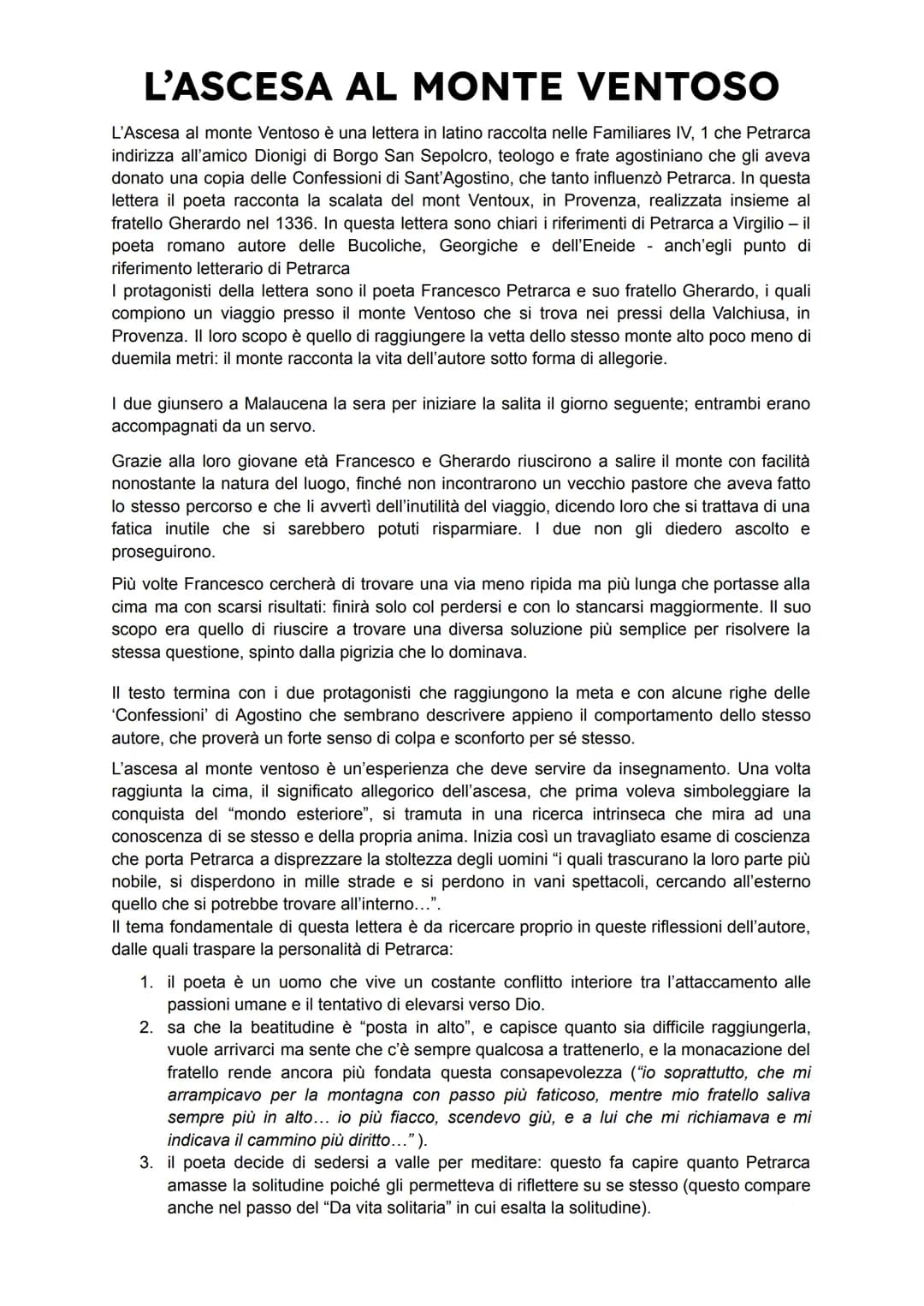 L'ASCESA AL MONTE VENTOSO
L'Ascesa al monte Ventoso è una lettera in latino raccolta nelle Familiares IV, 1 che Petrarca
indirizza all'amico