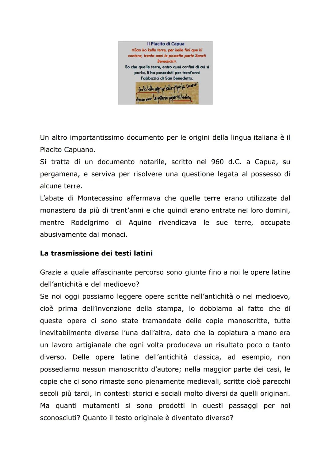 LE ORIGINI DELLA LINGUA ITALIANA
Dal latino al volgare
L'uso del latino si era affermato nell' VIII secolo a.C. e, grazie alla sua
concretez