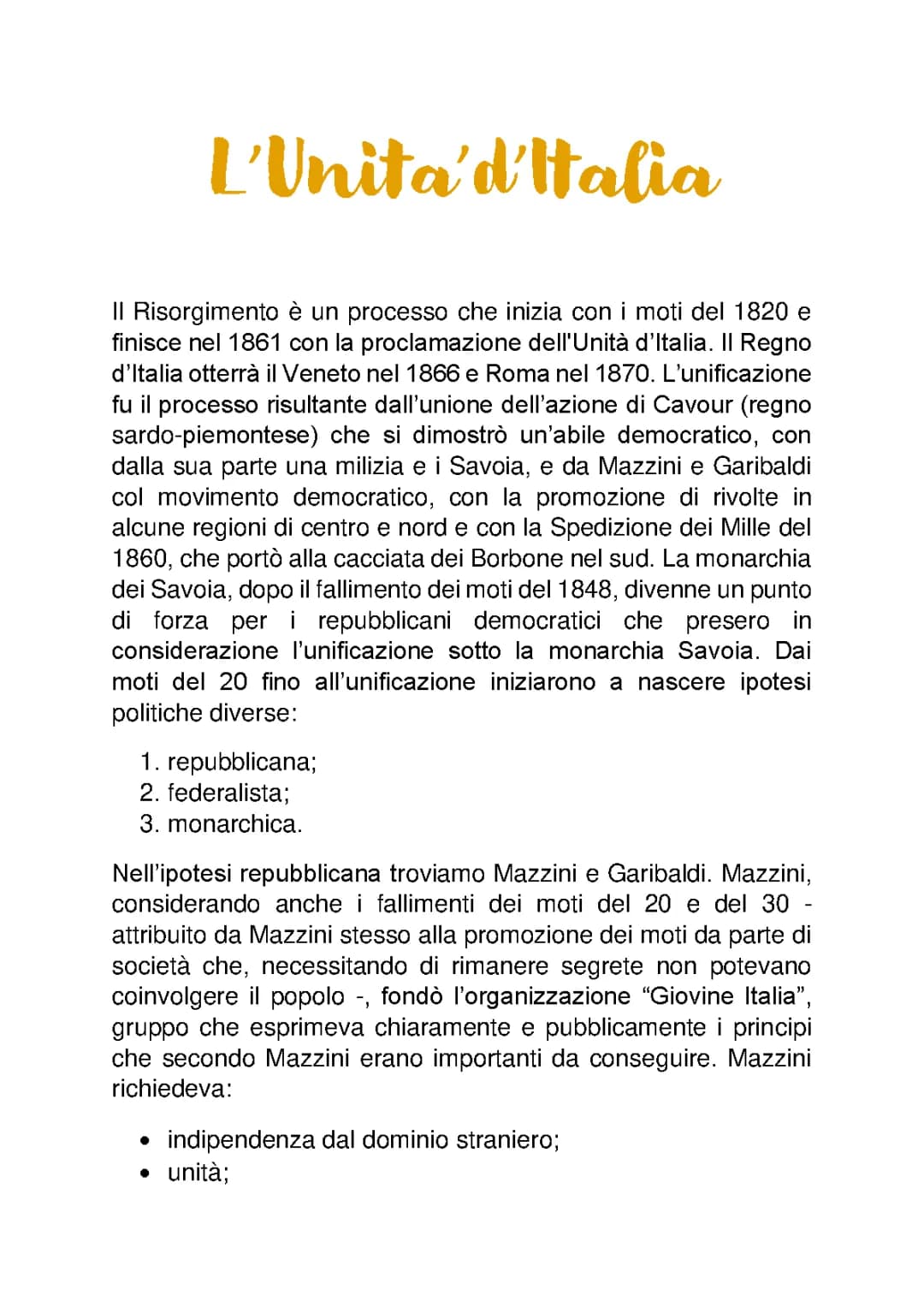 L'unità d'Italia 