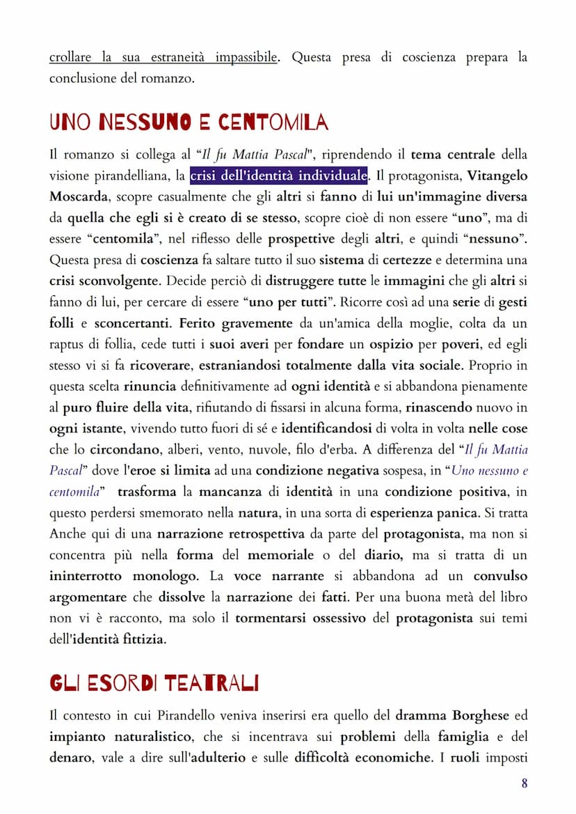 LUIGI PIRANDELLO
VITA
Luigi Pirandello nacque nel 1867 a Girgenti (Agrigento) da una famiglia di
condizione Borghese. Dopo il liceo si iscri