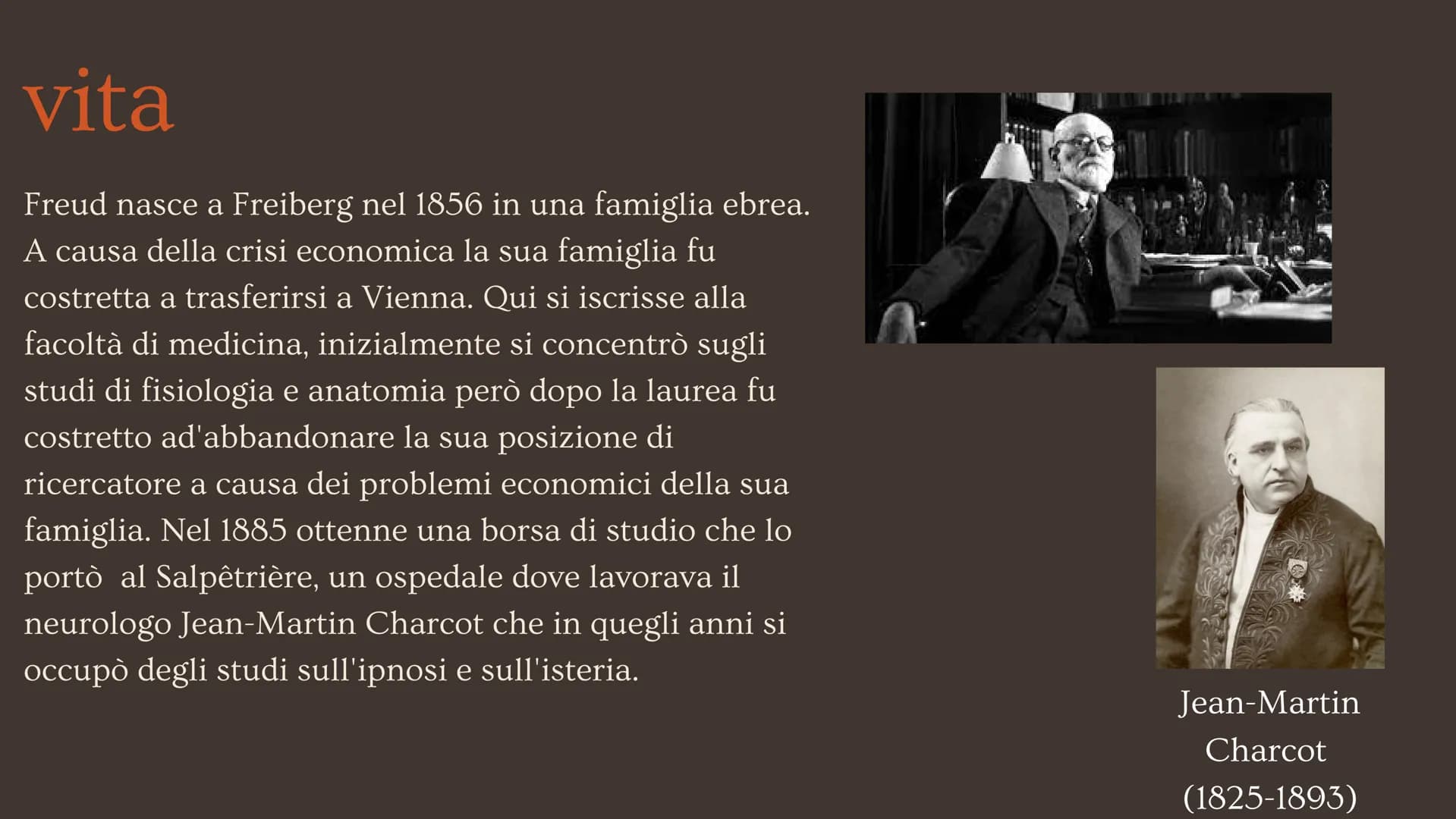 Sigmund
Freud
(1856-1939) vita
Freud nasce a Freiberg nel 1856 in una famiglia ebrea.
A causa della crisi economica la sua famiglia fu
costr