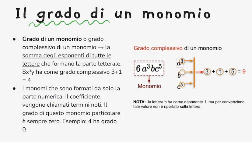 I monomi
Si chiama monomio quell'espressione letterale, composta da:
● un numero (naturale, relativo, razionale e/o irrazionale),
● una lett