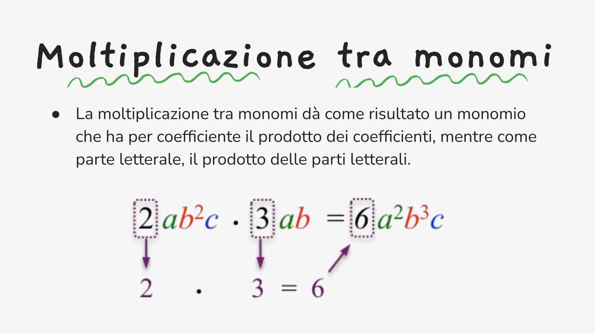 I monomi
Si chiama monomio quell'espressione letterale, composta da:
● un numero (naturale, relativo, razionale e/o irrazionale),
● una lett