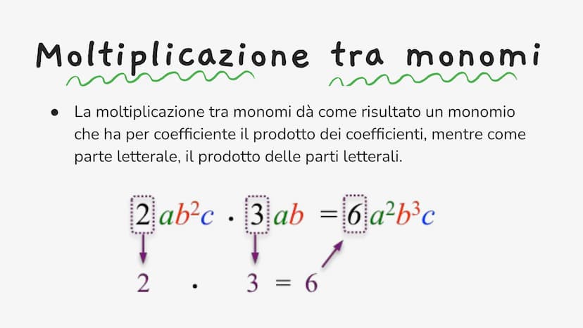 I monomi
Si chiama monomio quell'espressione letterale, composta da:
● un numero (naturale, relativo, razionale e/o irrazionale),
● una lett