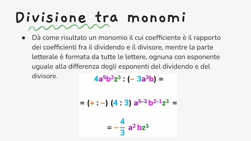 I monomi
Si chiama monomio quell'espressione letterale, composta da:
● un numero (naturale, relativo, razionale e/o irrazionale),
● una lett