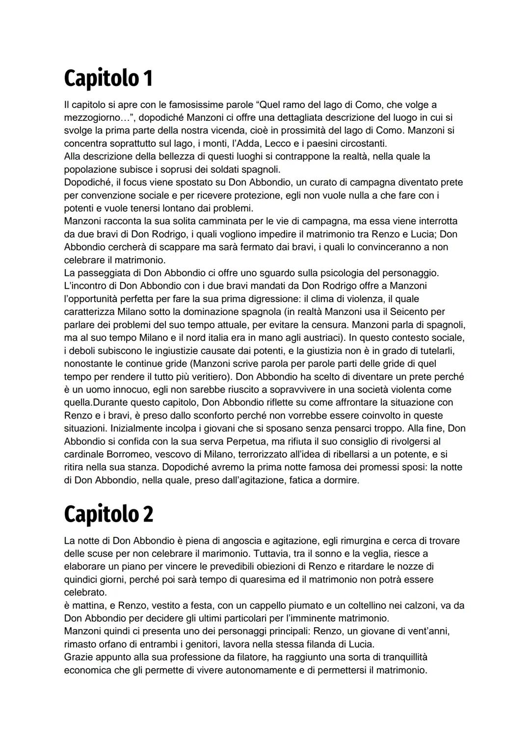 Capitolo 1
Il capitolo si apre con le famosissime parole "Quel ramo del lago di Como, che volge a
mezzogiorno...", dopodiché Manzoni ci offr