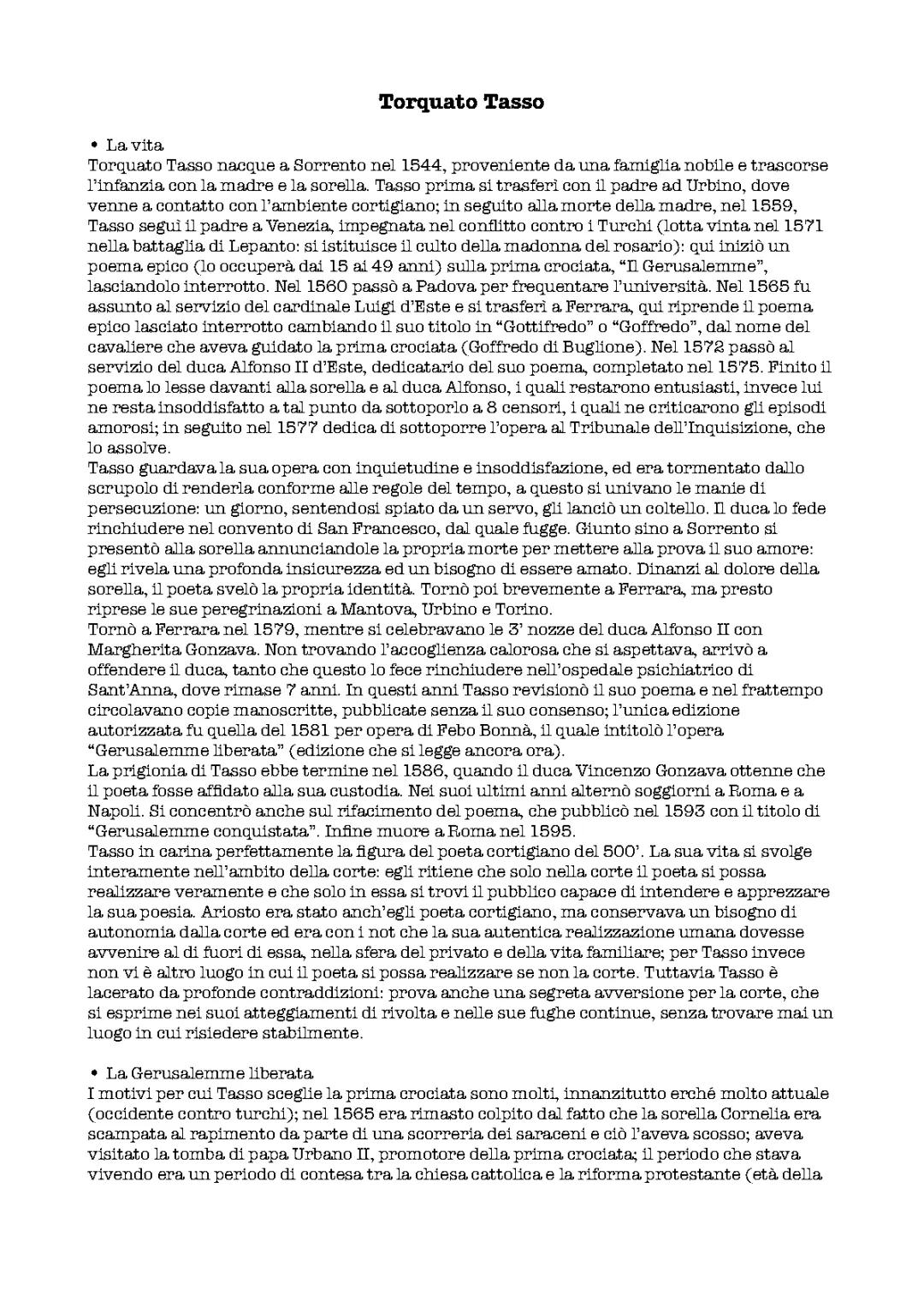 Torquato Tasso: Riassunto Completo e Analisi