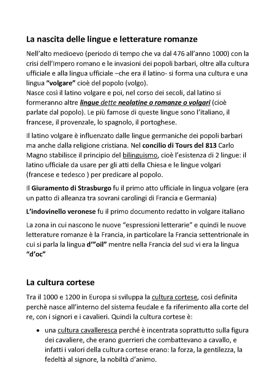 la nascita delle lingue e letterature romanze