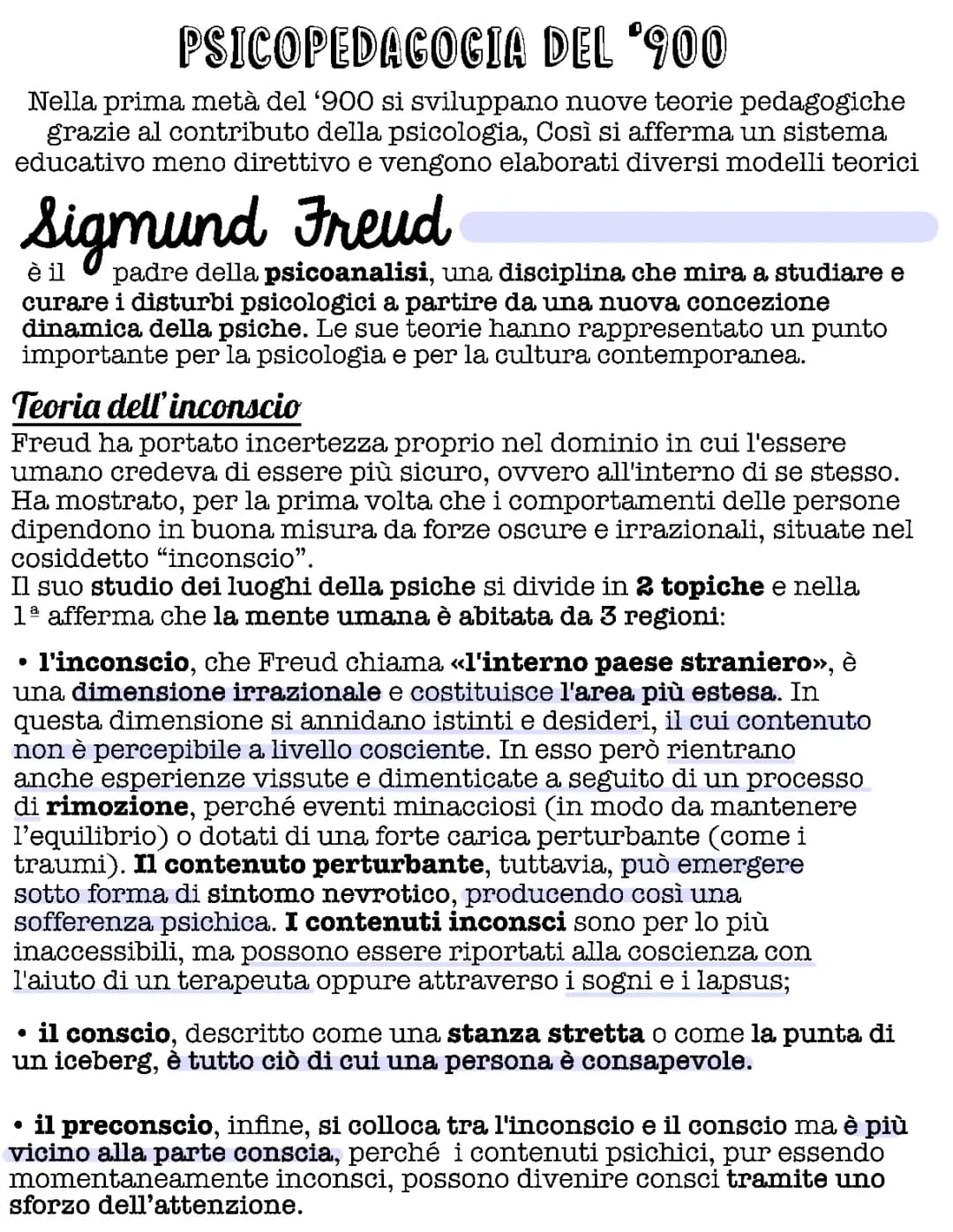 La psicoanalisi (Freud, Adler, Anna Freud, Erickson, Bettheleim ) 