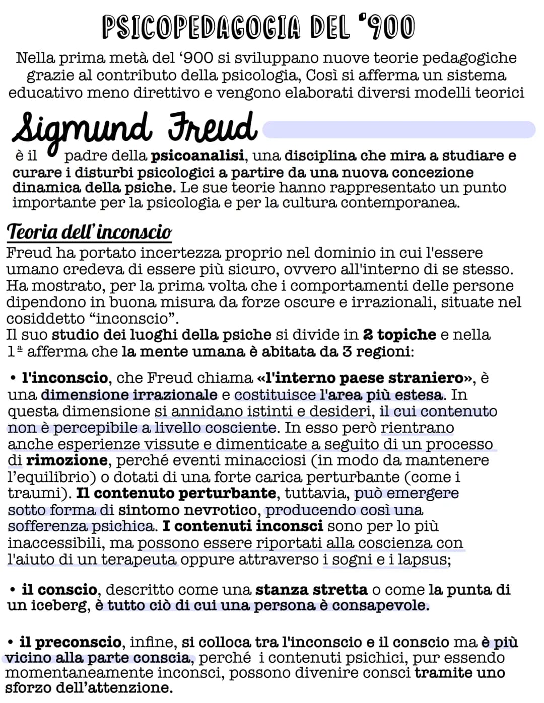 PSICOPEDAGOGIA DEL '900
Nella prima metà del '900 si sviluppano nuove teorie pedagogiche
grazie al contributo della psicologia, Così si affe
