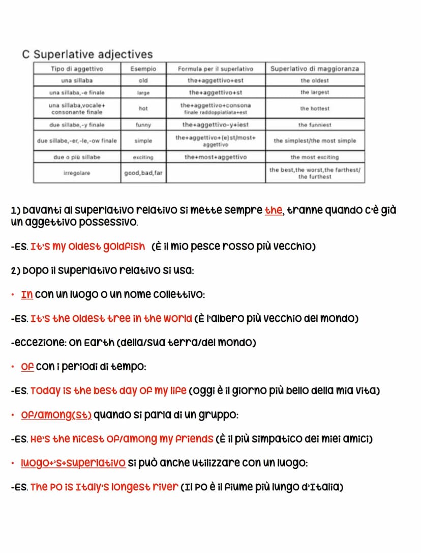 I Comparativi/ Superlativi
A Comparative adjectives
Esempio
old
large
Tipo di aggettivo
una sillaba
una sillaba, -efinale
una sillaba,vocale