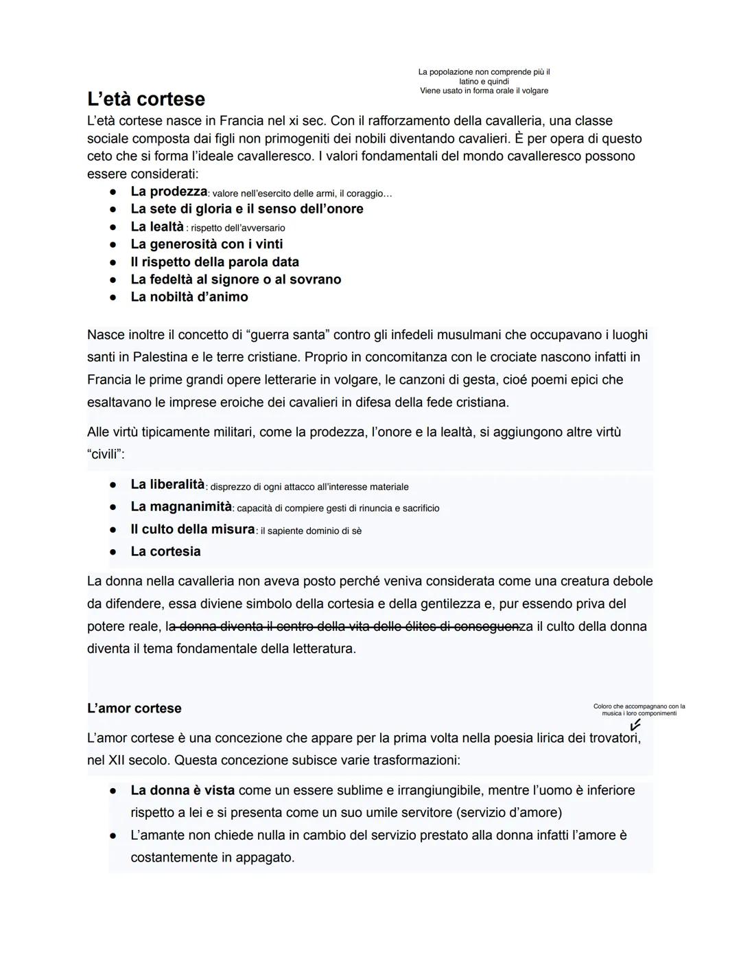 # L'età cortese

La popolazione non comprende più il
latino e quindi
Viene usato in forma orale il volgare

L'età cortese nasce in Francia n
