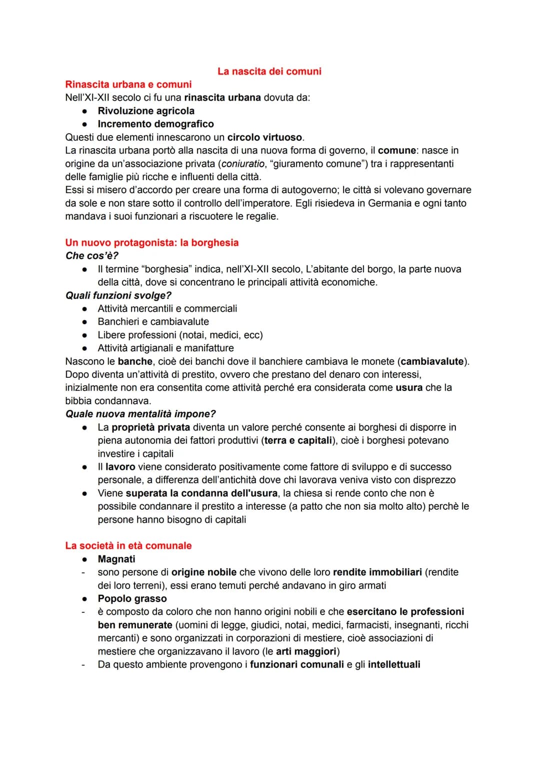 Rinascita urbana e comuni
Nell'XI-XII secolo ci fu una rinascita urbana dovuta da:
● Rivoluzione agricola
Incremento demografico
Questi due 