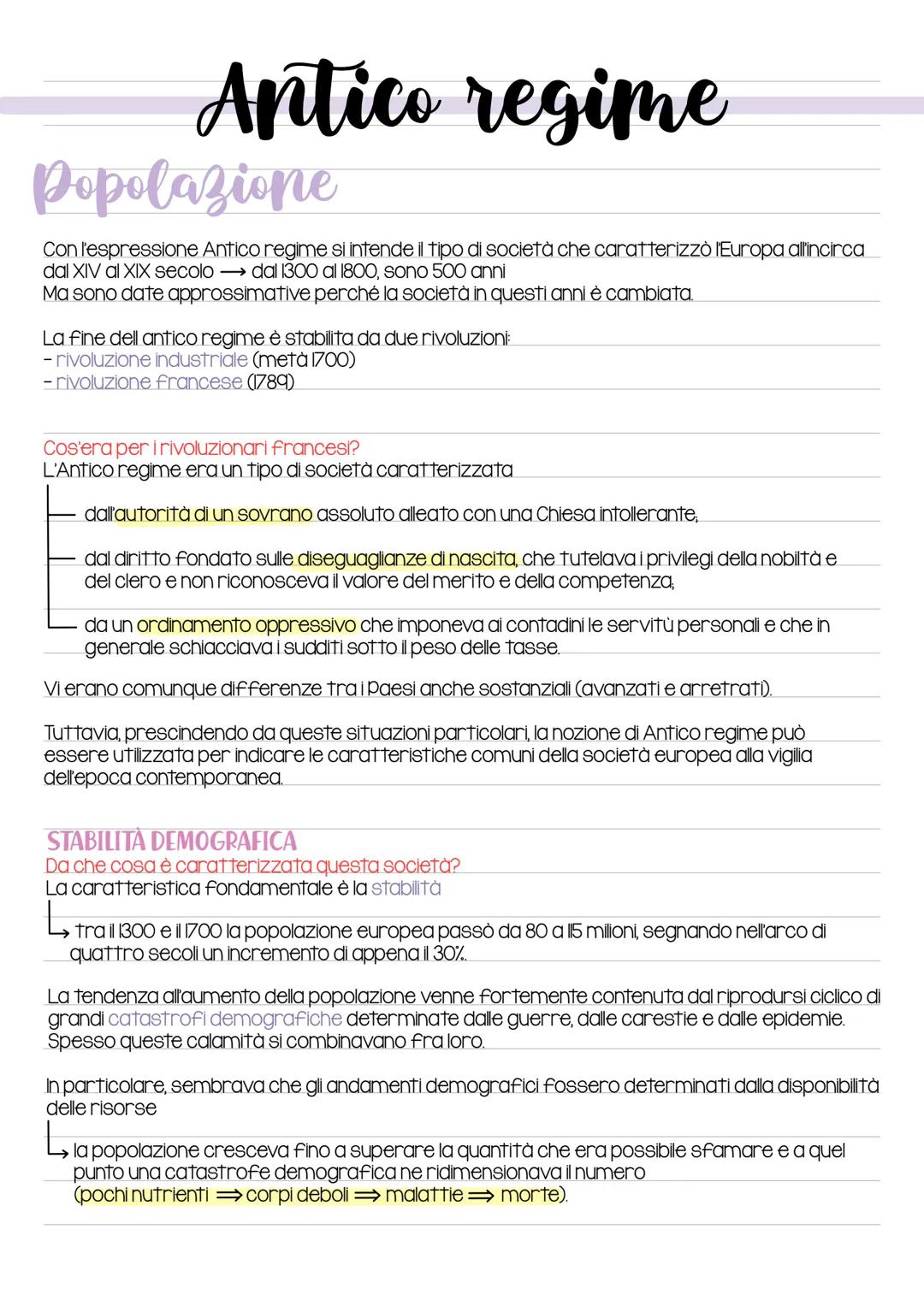 Antico regime
Popolazione
Con l'espressione Antico regime si intende il tipo di società che caratterizzò l'Europa all'incirca
dal XIV al XIX