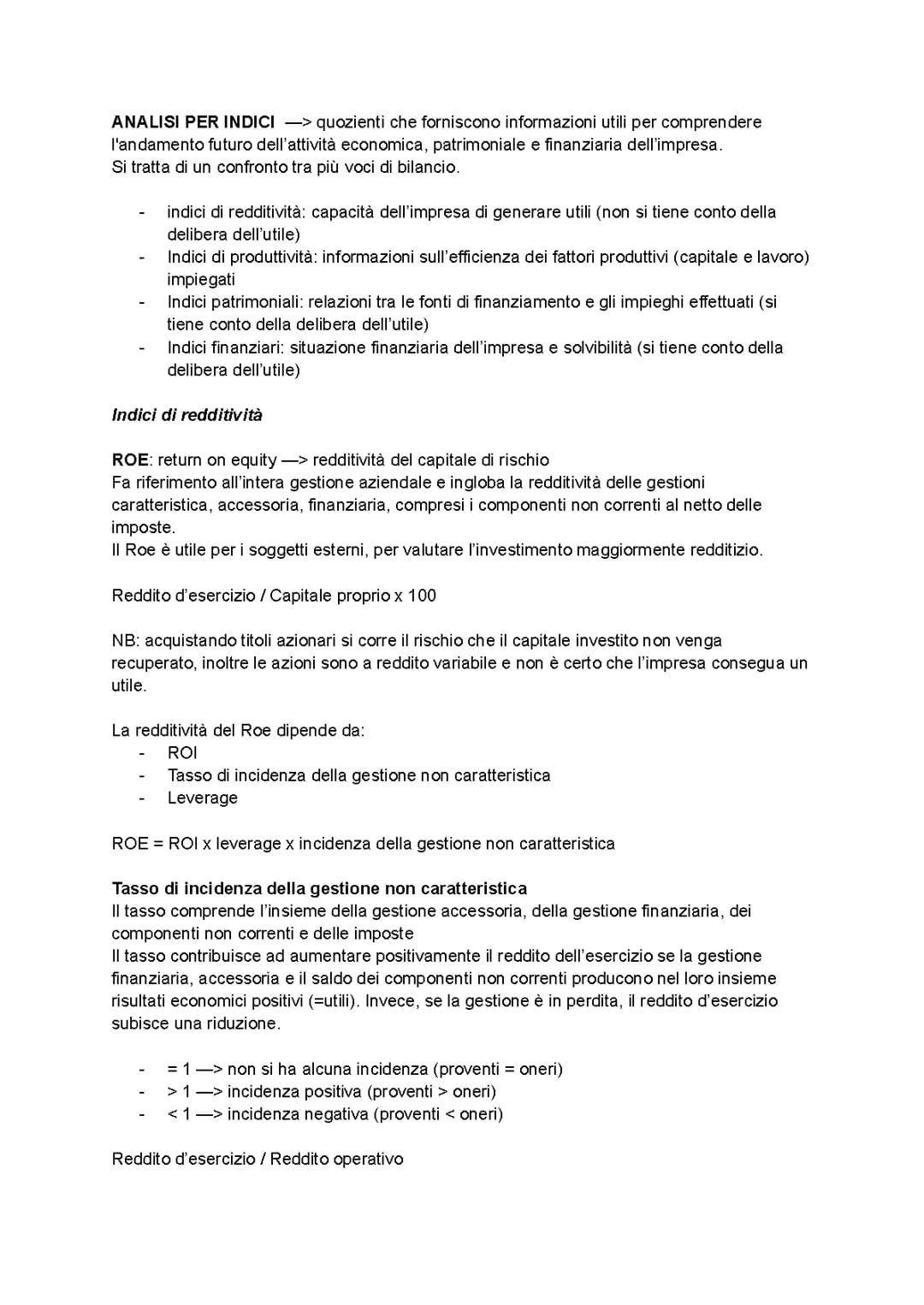 Analisi per indici del bilancio