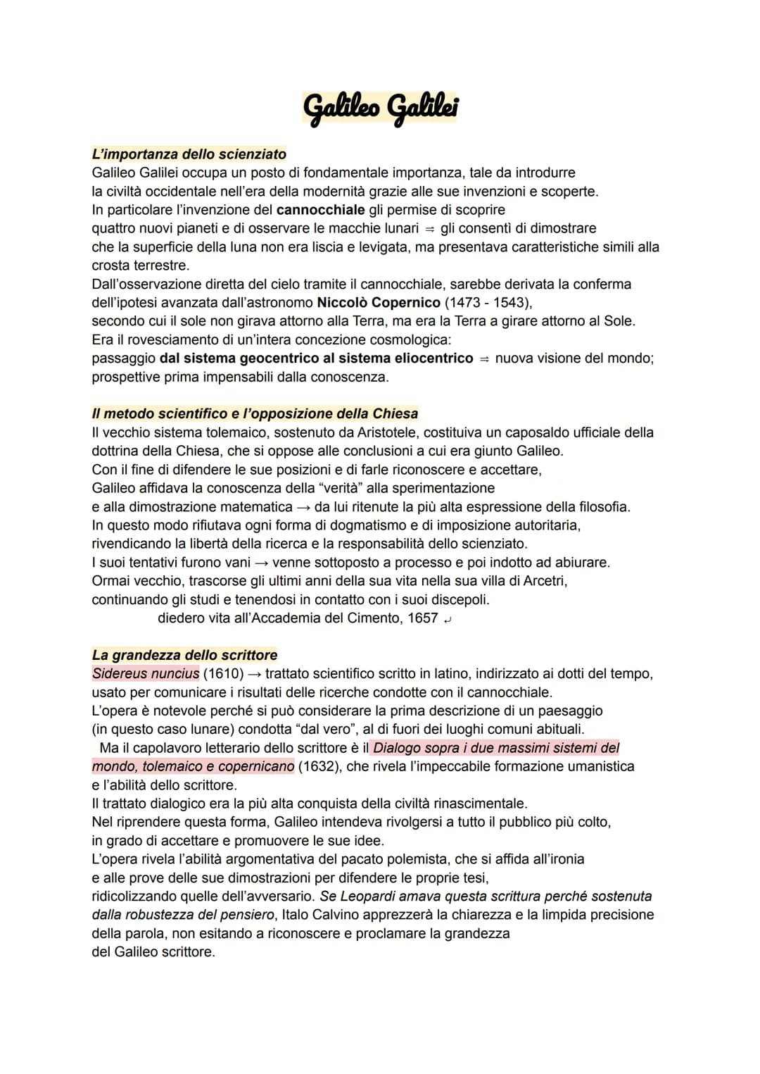 Galileo Galilei
L'importanza dello scienziato
Galileo Galilei occupa un posto di fondamentale importanza, tale da introdurre
la civiltà occi