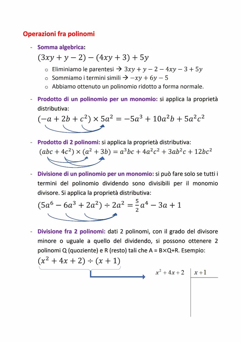 I POLINOMI
Si dice polinomio la somma algebrica tra 2 o più monomi
2a+3b²-6c
Un polinomio di 2 termini si dice binomio → a + 2b³
Un polinomi