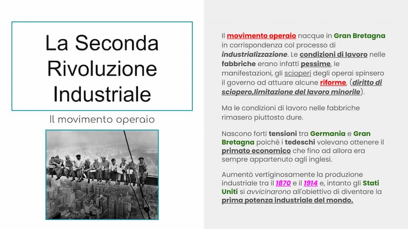 La Seconda
Rivoluzione
Industriale
Intorno al 1870, in tutta Europa, ma soprattutto negli
Stati Uniti ebbe inizio una seconda ondata di
indu