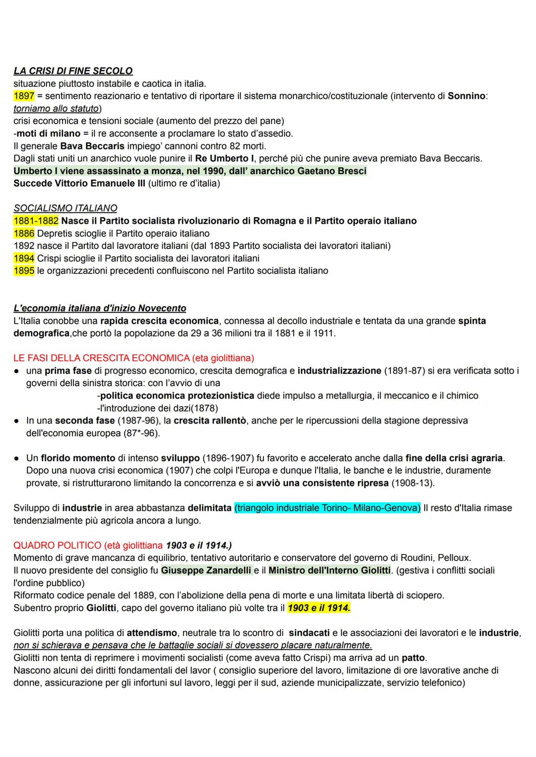 LA CRISI DI FINE SECOLO
situazione piuttosto instabile e caotica in italia.
1897 = sentimento reazionario e tentativo di riportare il sistem