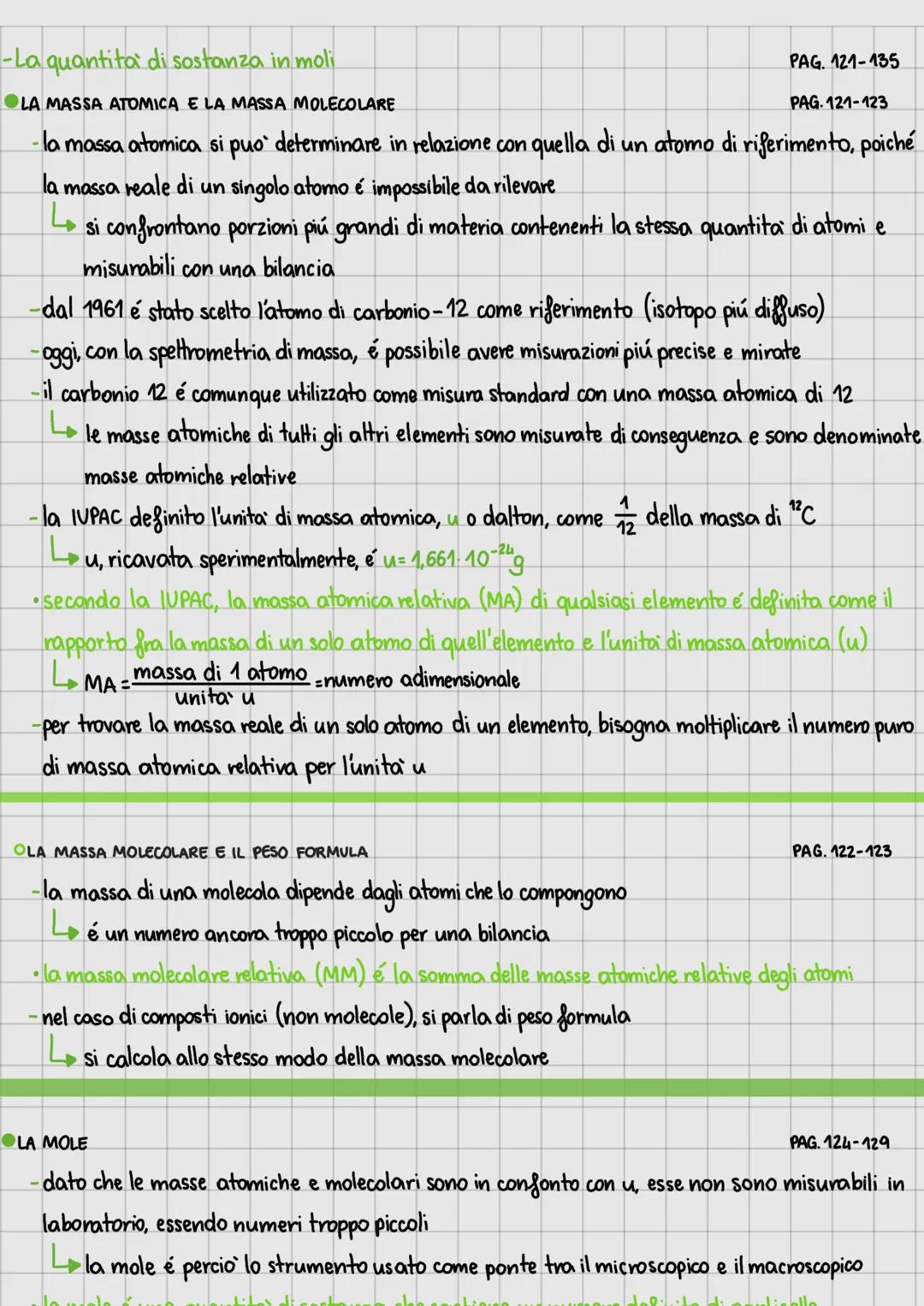 -La quantità di sostanza in moli
PAG. 121-135
LA MASSA ATOMICA E LA MASSA MOLECOLARE
PAG. 121-123
- la massa atomica si puo` determinare in 