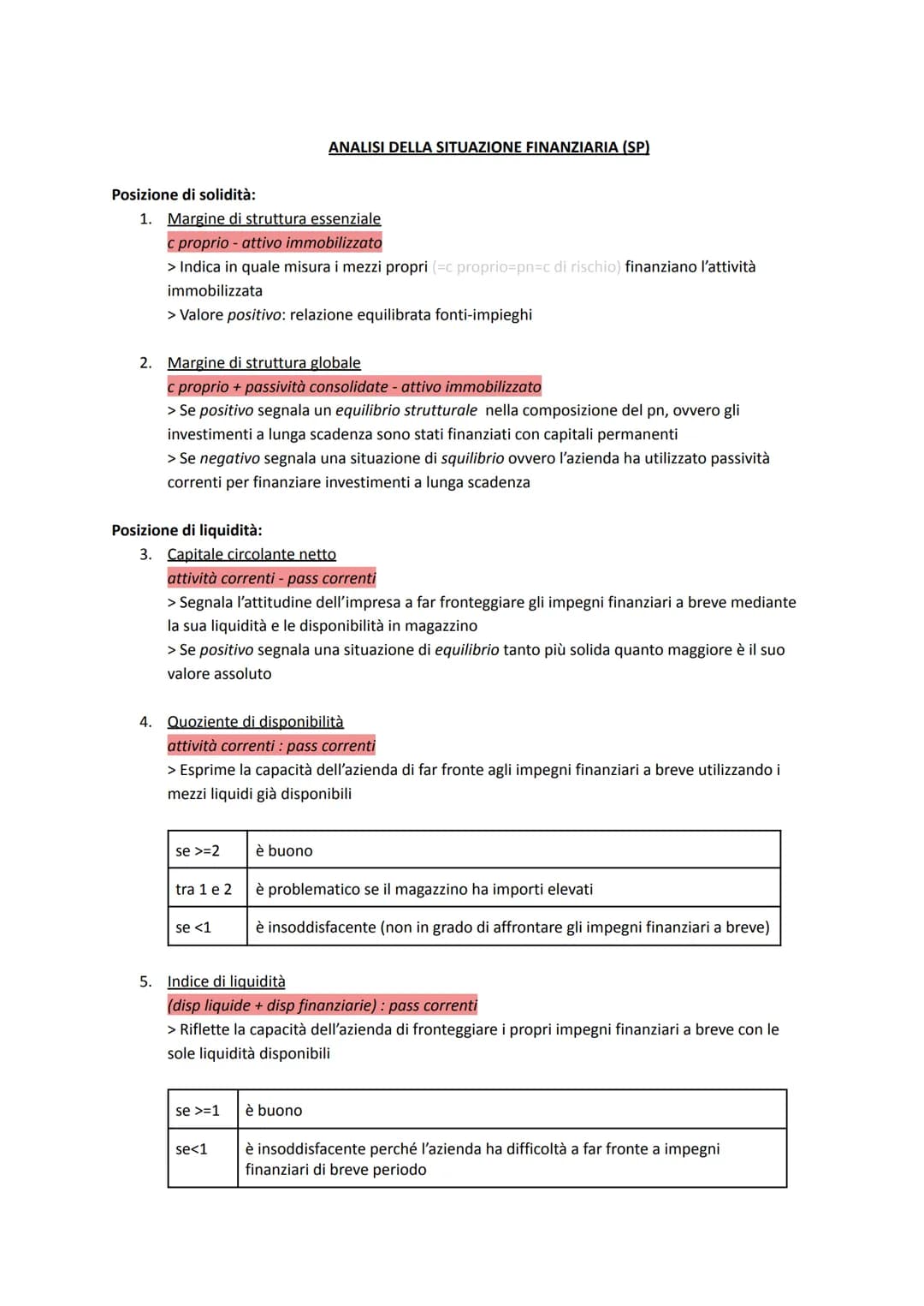 ANALISI DELLA SITUAZIONE PATRIMONIALE (SP)
Indici di composizione degli impieghi: evidenziano la capacità di adattamento ai cambiamenti dell