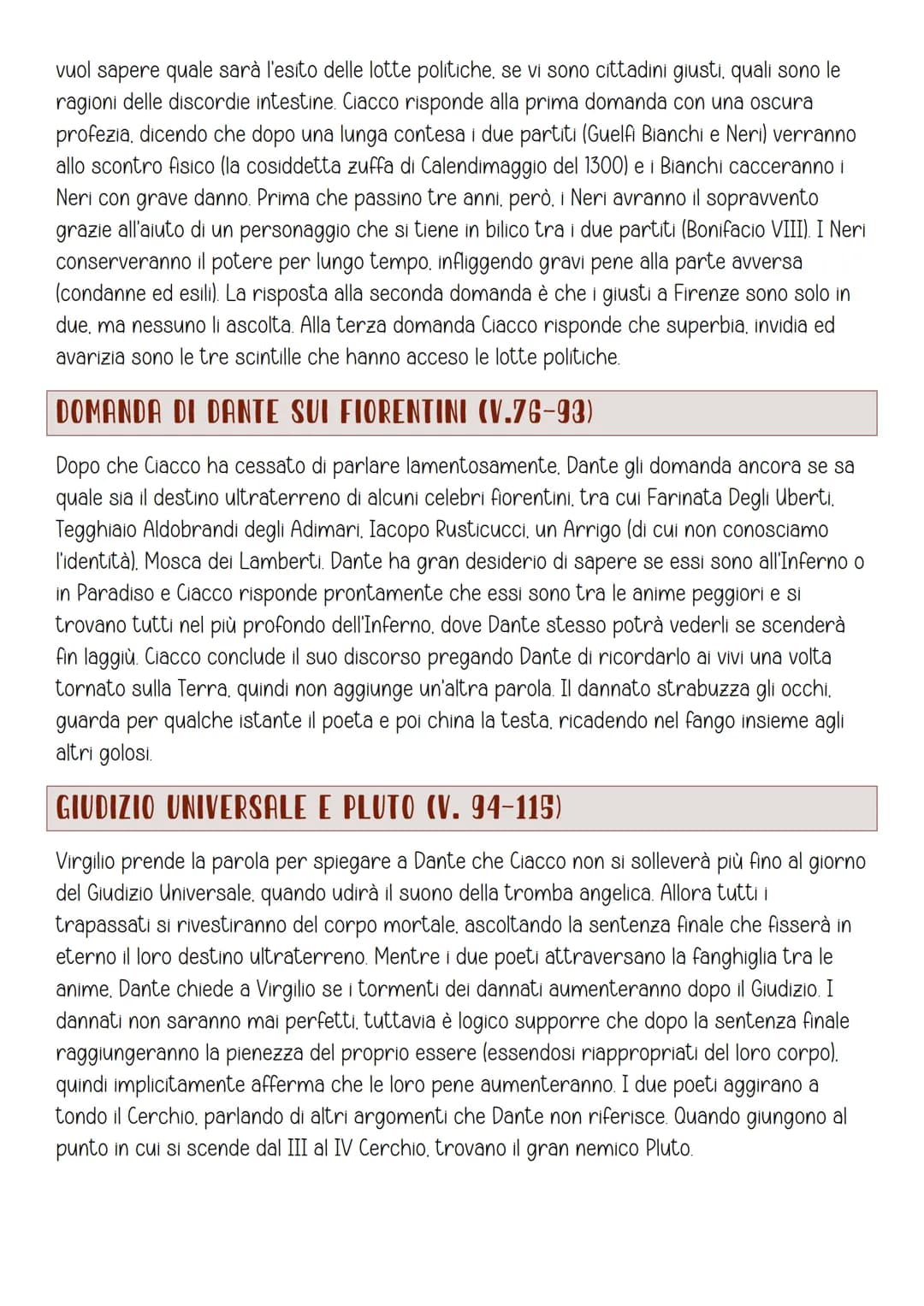 Canto VI
ARGOMENTO
Ingresso nel III Cerchio. Apparizione di Cerbero. Pena dei golosi. Incontro con Ciacco e sua
profezia sul destino politic