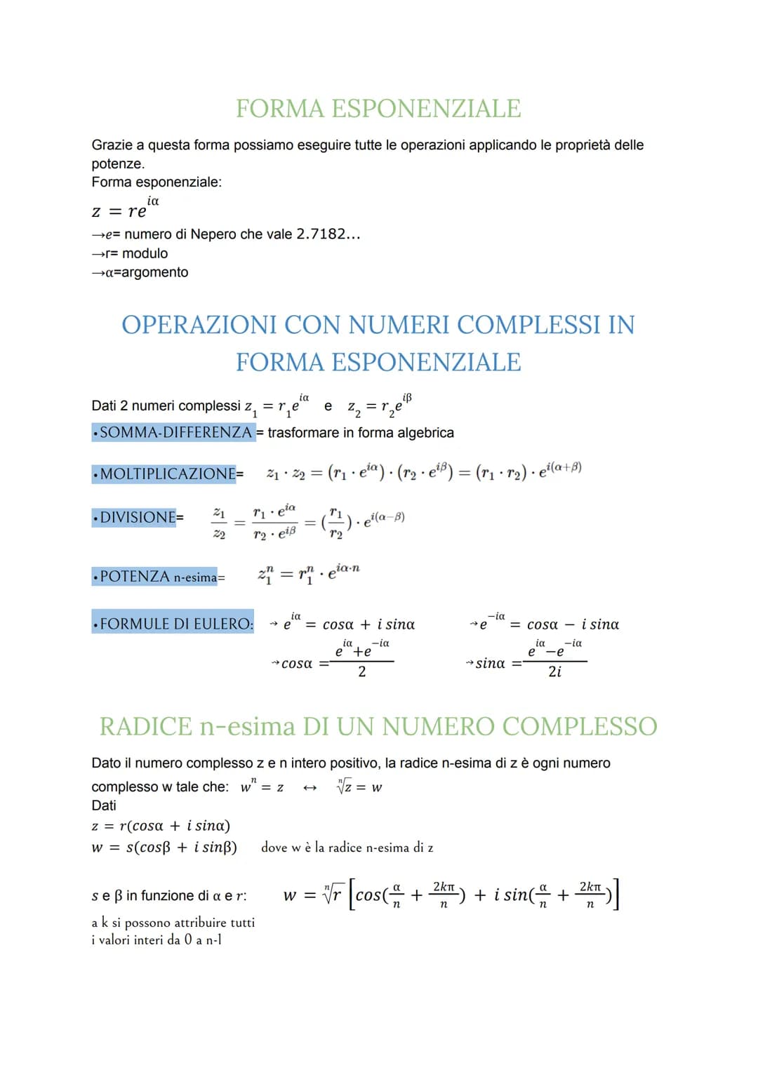 NUMERI COMPLESSI
Sono numeri che non hanno soluzione fino si numeri reali (non è che non esistono).
piano dove vengono rappresentati= PIANO 