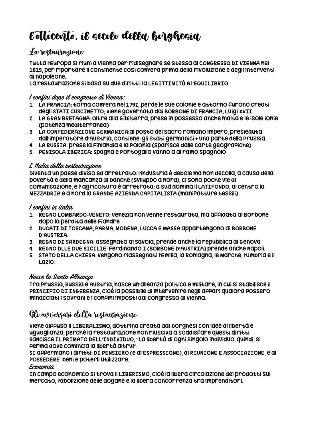 l'ottocento, il secolo della borghesia
La restaurazione
Tutta l'Europa si riunì a vienna per ridisegnare se stessa al CONGRESSO DI VIENNA ne