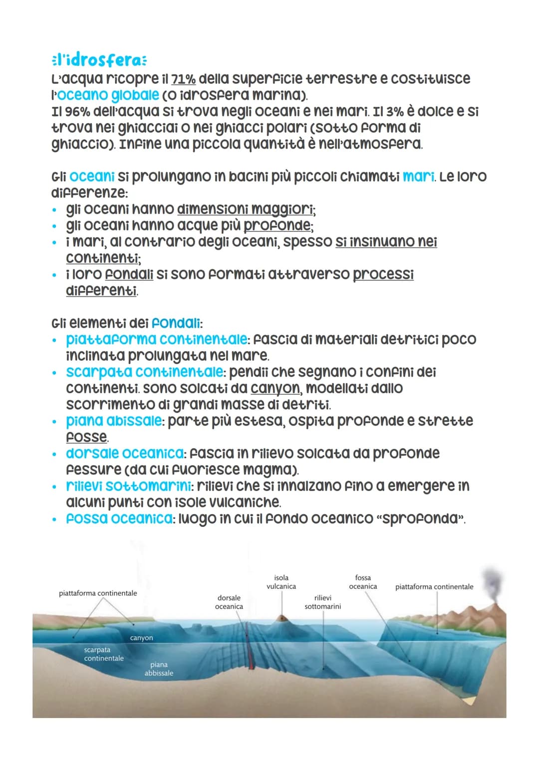 -L'idroegera marina-
il ciclo dell'acqua:
L'acqua passa continuamente da uno stato all'altro (tra oceani
e mari, atmosfera, terre emerse) se